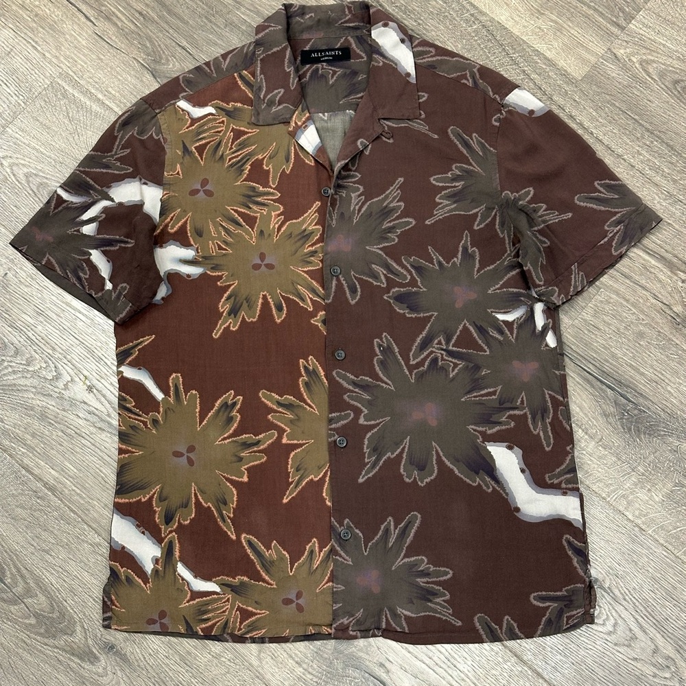 ALL SAINTS Button Down Shirt Abstract Floral Camo M Viscose